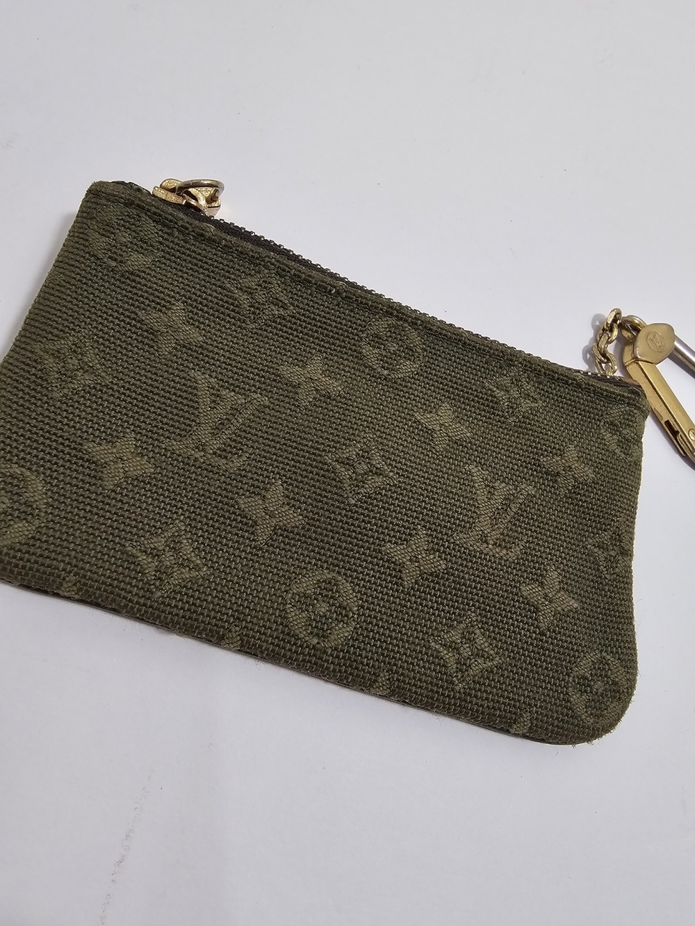 Authentic Louis Vuitton Monogram Mini Lin Pochette Cles Key Pouch Khaki Olive - Picture 4 of 7